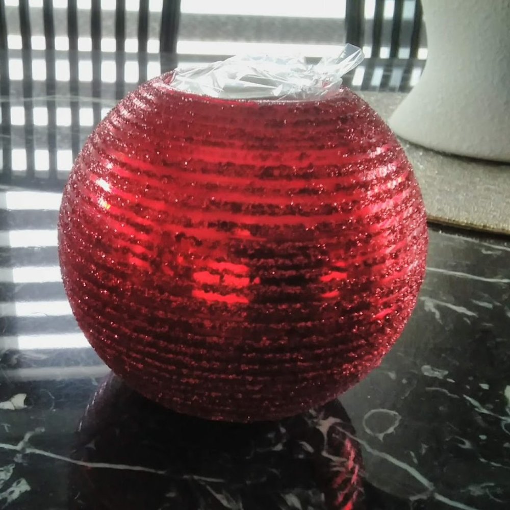 Red Glass Glitter Ball Tea Light Candle Holder- NEW
